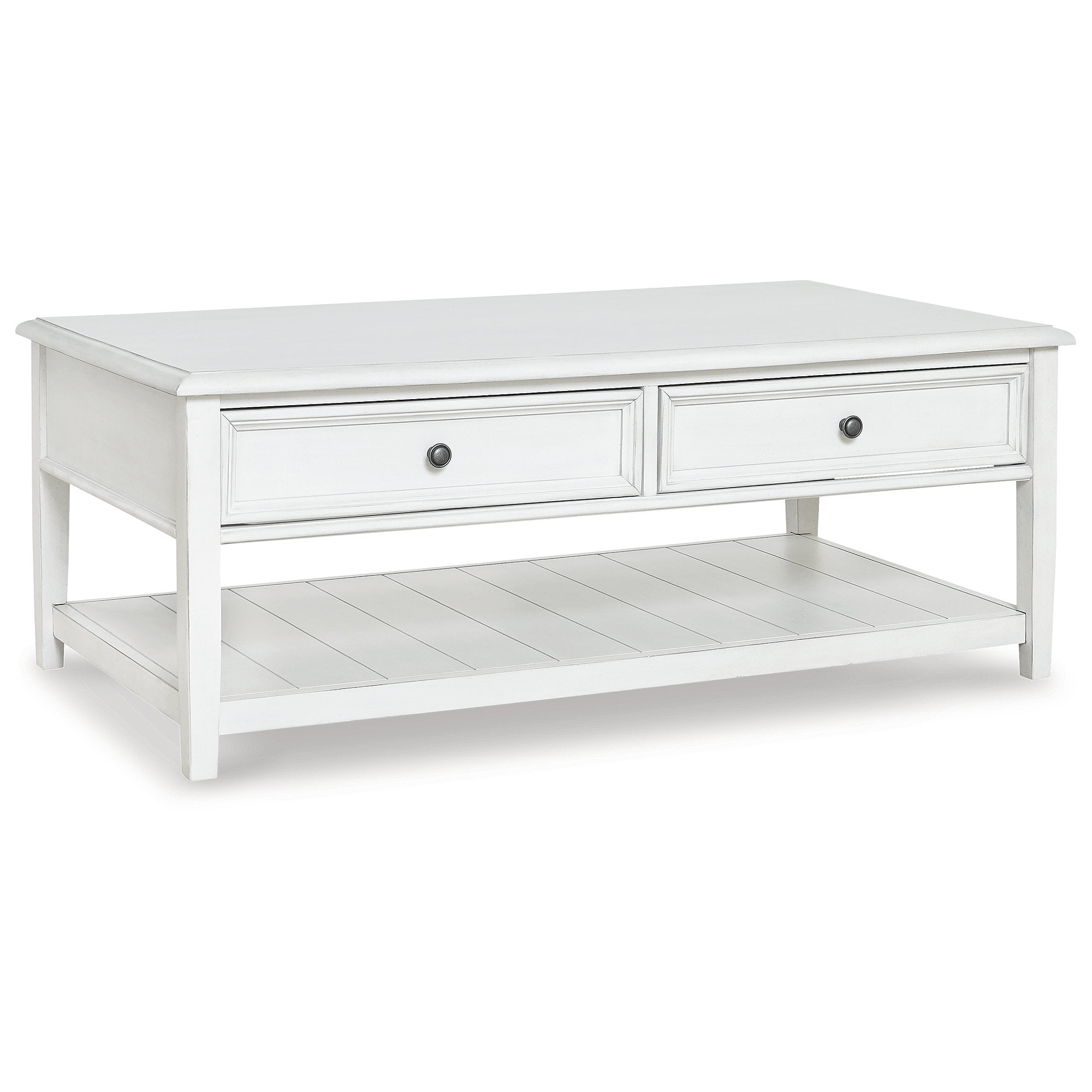 Modern Farmhouse Whitewashed Rectangular Coffee Table with Storage