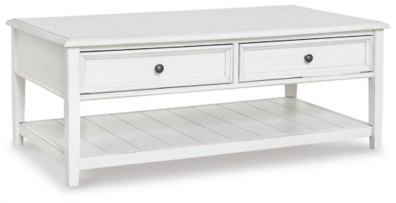 Modern Farmhouse Whitewashed Rectangular Coffee Table with Storage