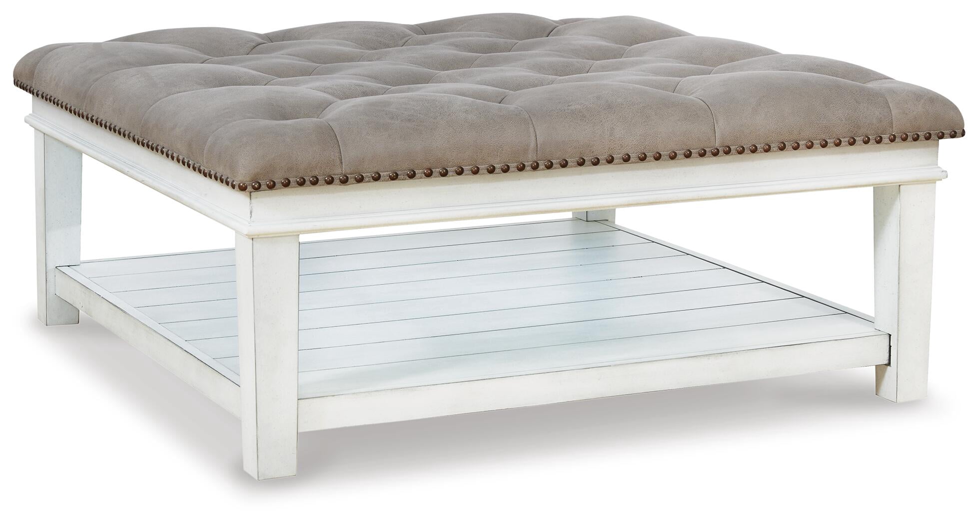 Signature Design by Ashley Contemporary Kanwyn Upholstered Ottoman Coffee Table, Whitewash