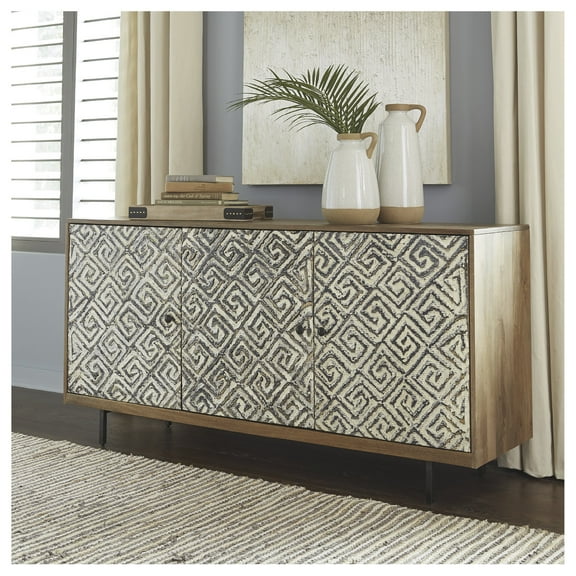 Signature Design by Ashley Kerrings Accent Storage Cabinet with Carved Doors, Brown Frame with Black & White Doors