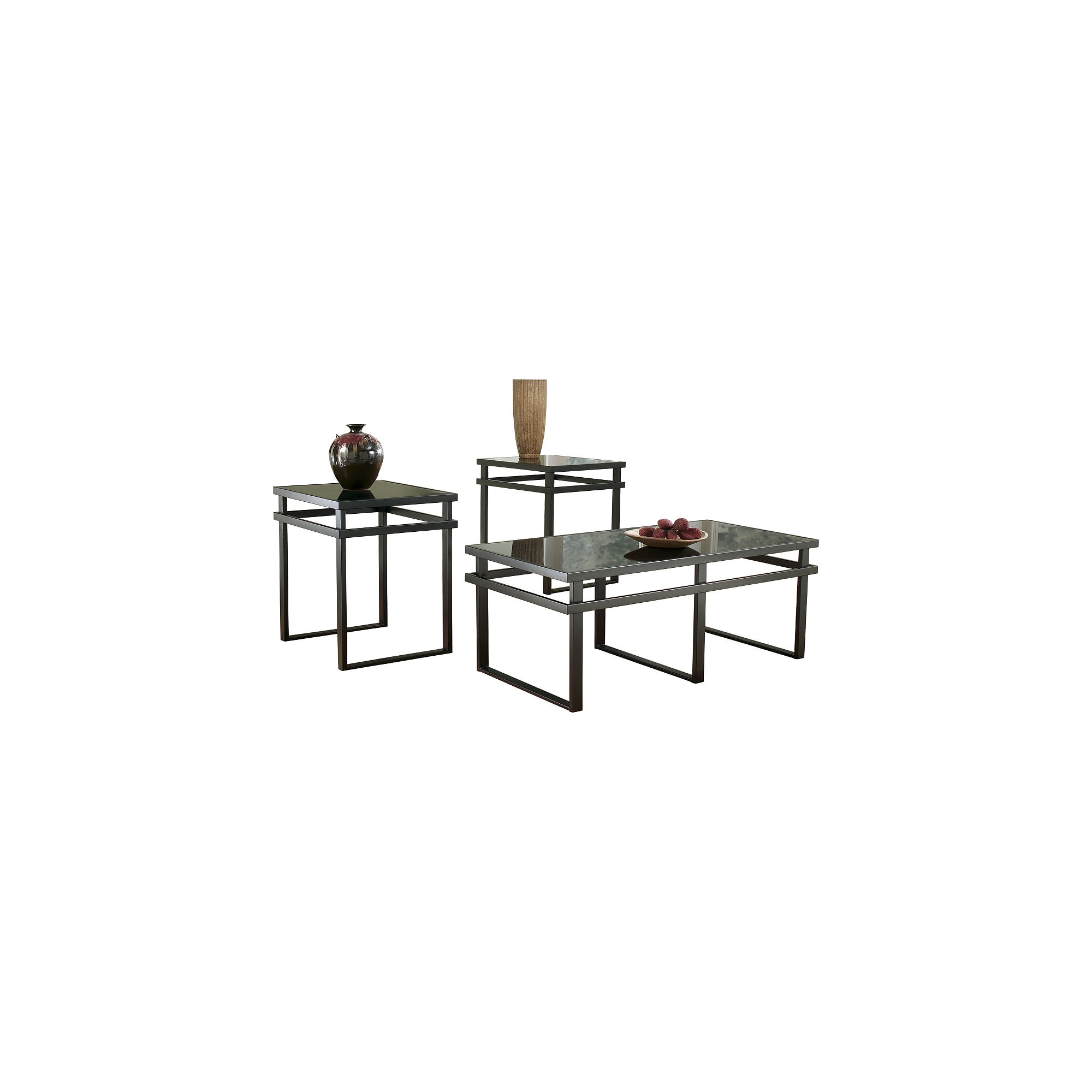 Laney Black Glass and Metal 3-Piece Rectangular Table Set