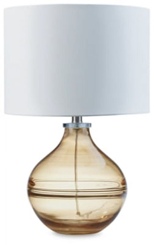 Amber Glass Table Lamp with White Drum Shade