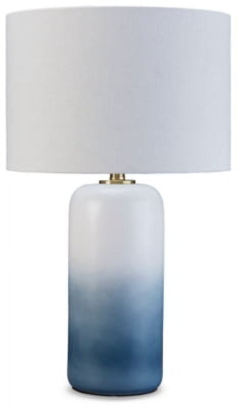 Blue and White Ceramic Table Lamp with Drum Shade
