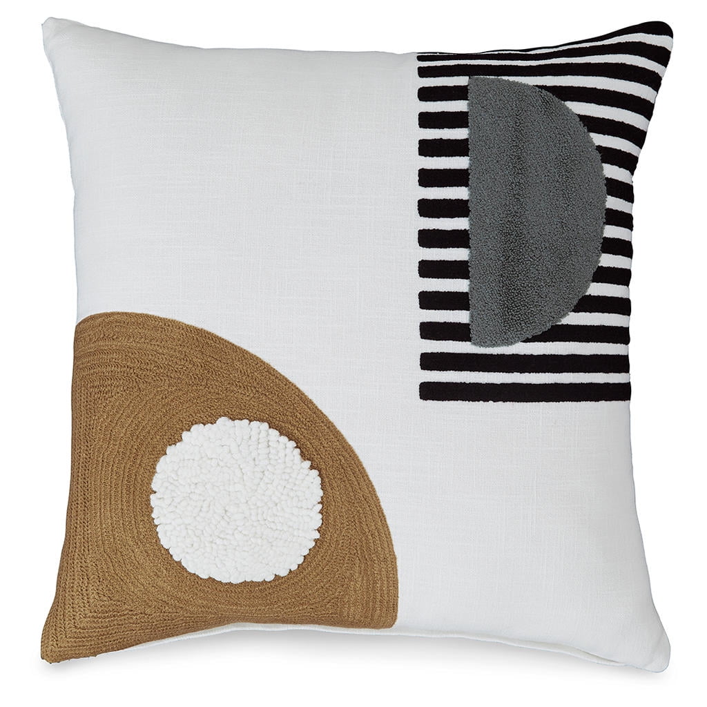 Contemporary Square Cotton Pillow with Embroidered Design, 20" x 20", White & Black