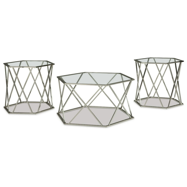 Signature Design by Ashley Contemporary Madanere Table Set of 3 Chrome Finish