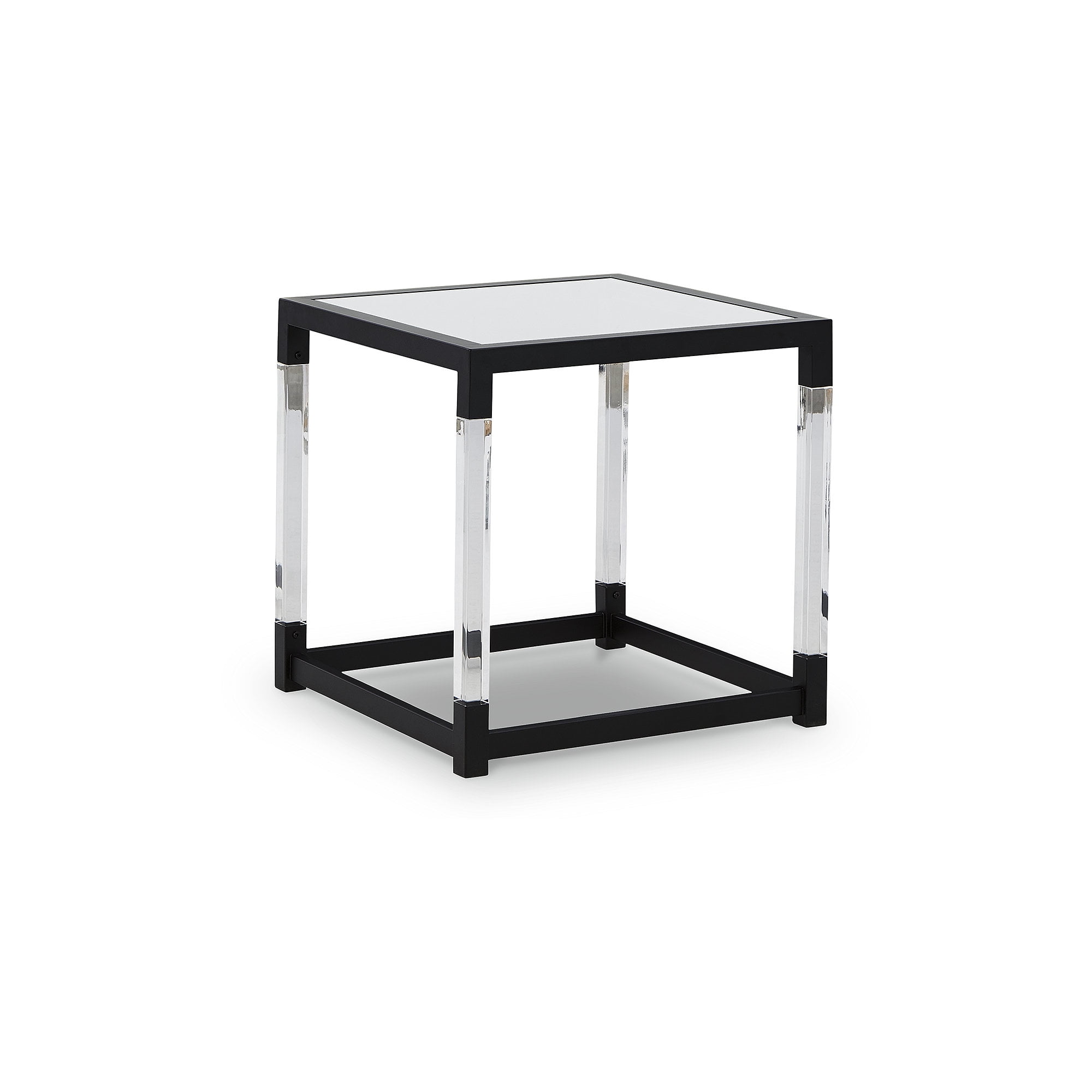 Modern Black Metal and Glass Square End Table