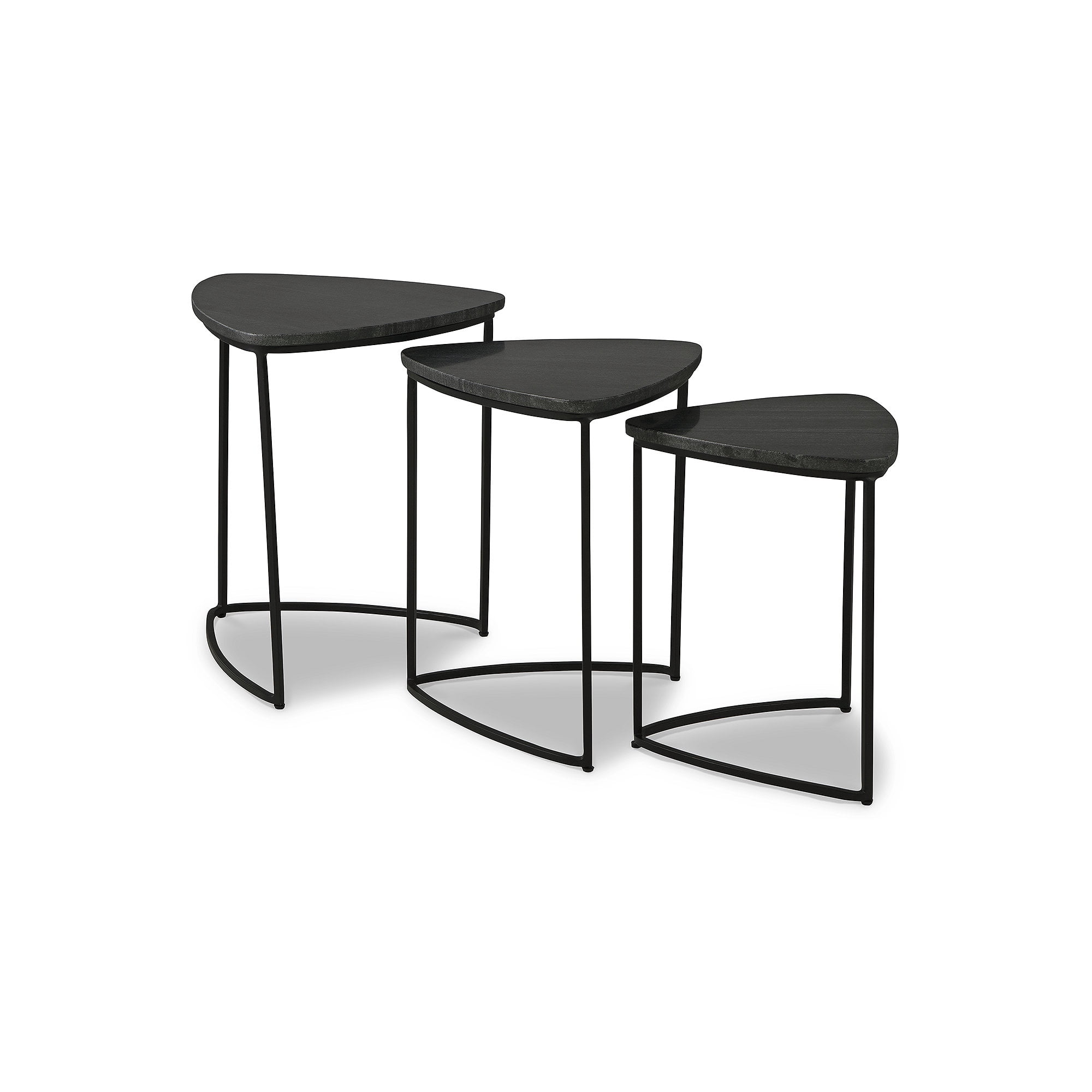 Olinmere Black Triangular Marble and Metal Nesting Tables, Set of 3