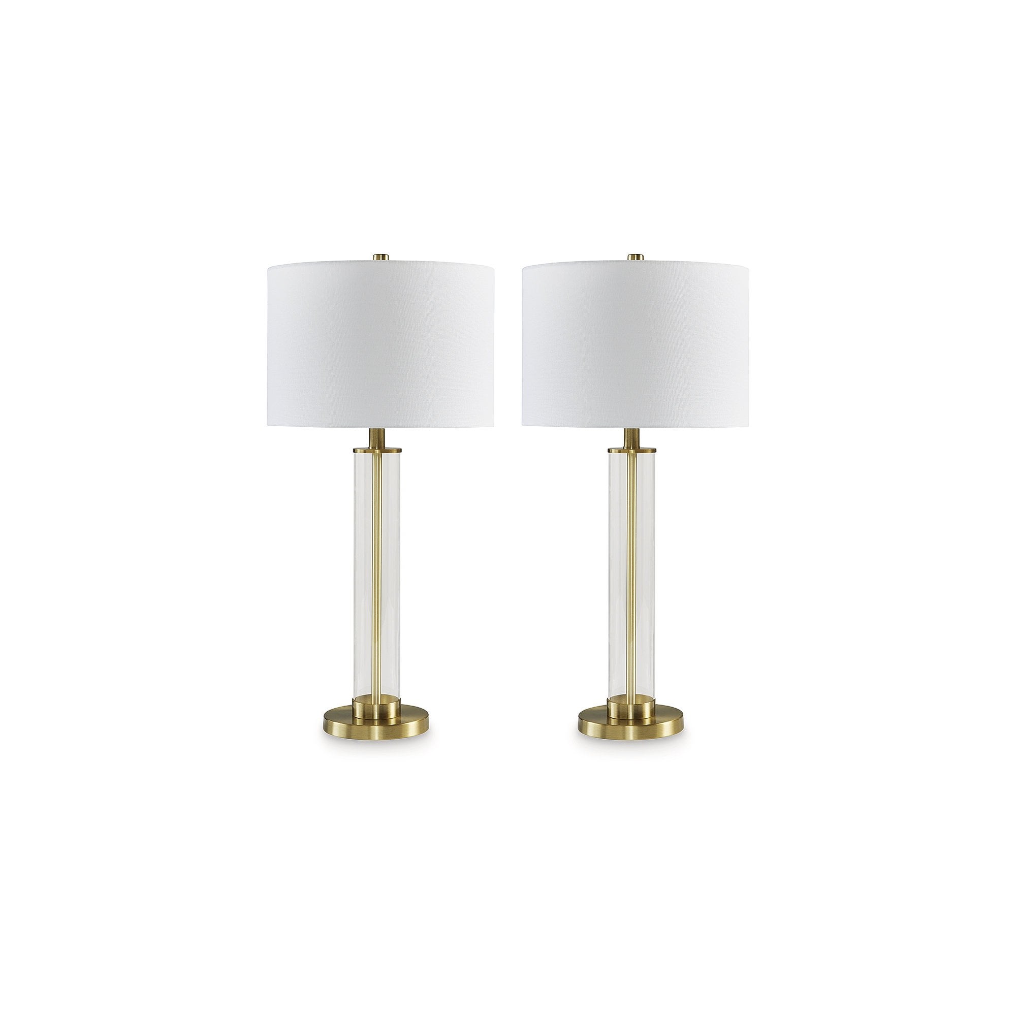 Clear Glass and Brass Table Lamp Set with Drum Shade