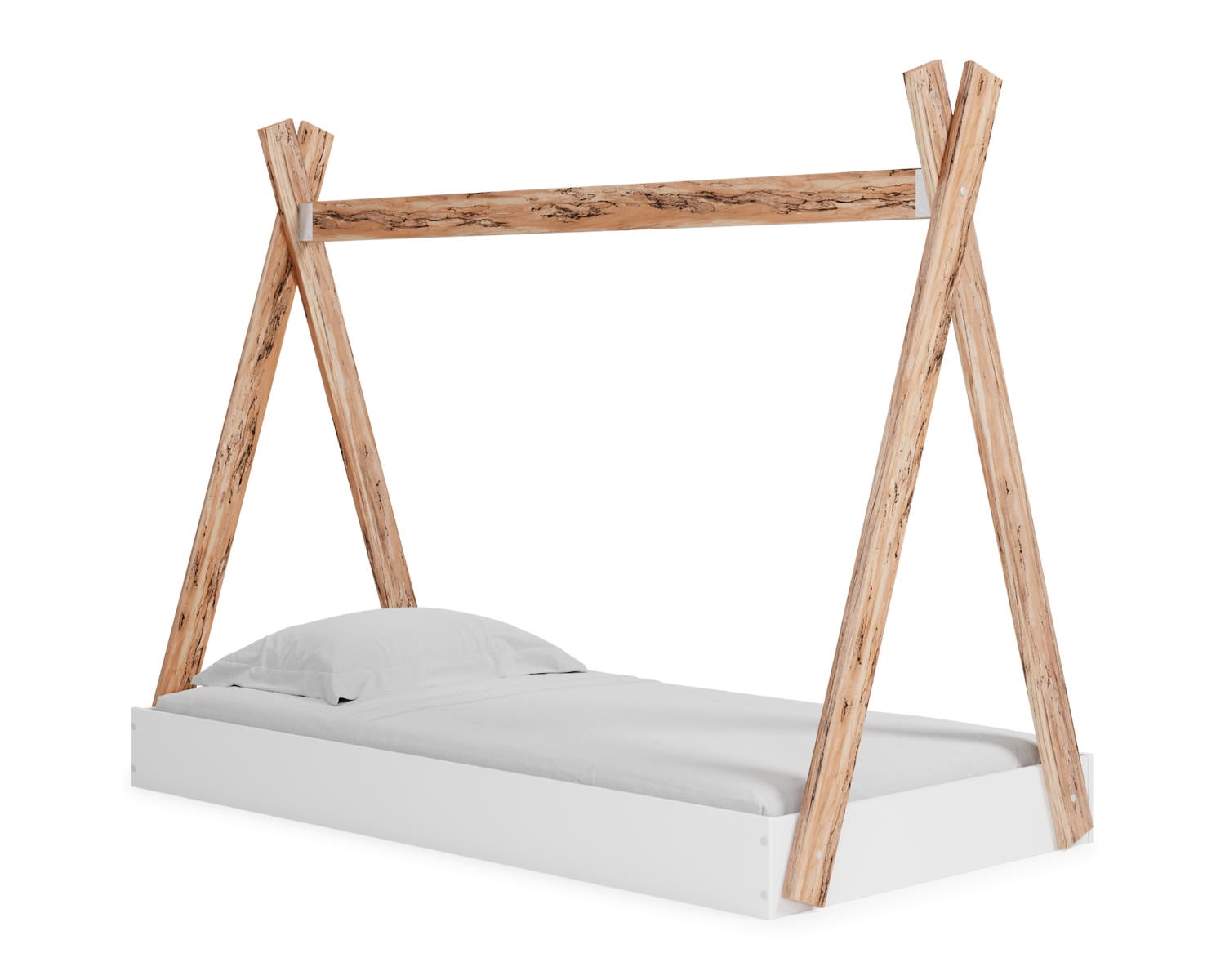 Contemporary Twin Tent Bed with Drawer, Beige & White