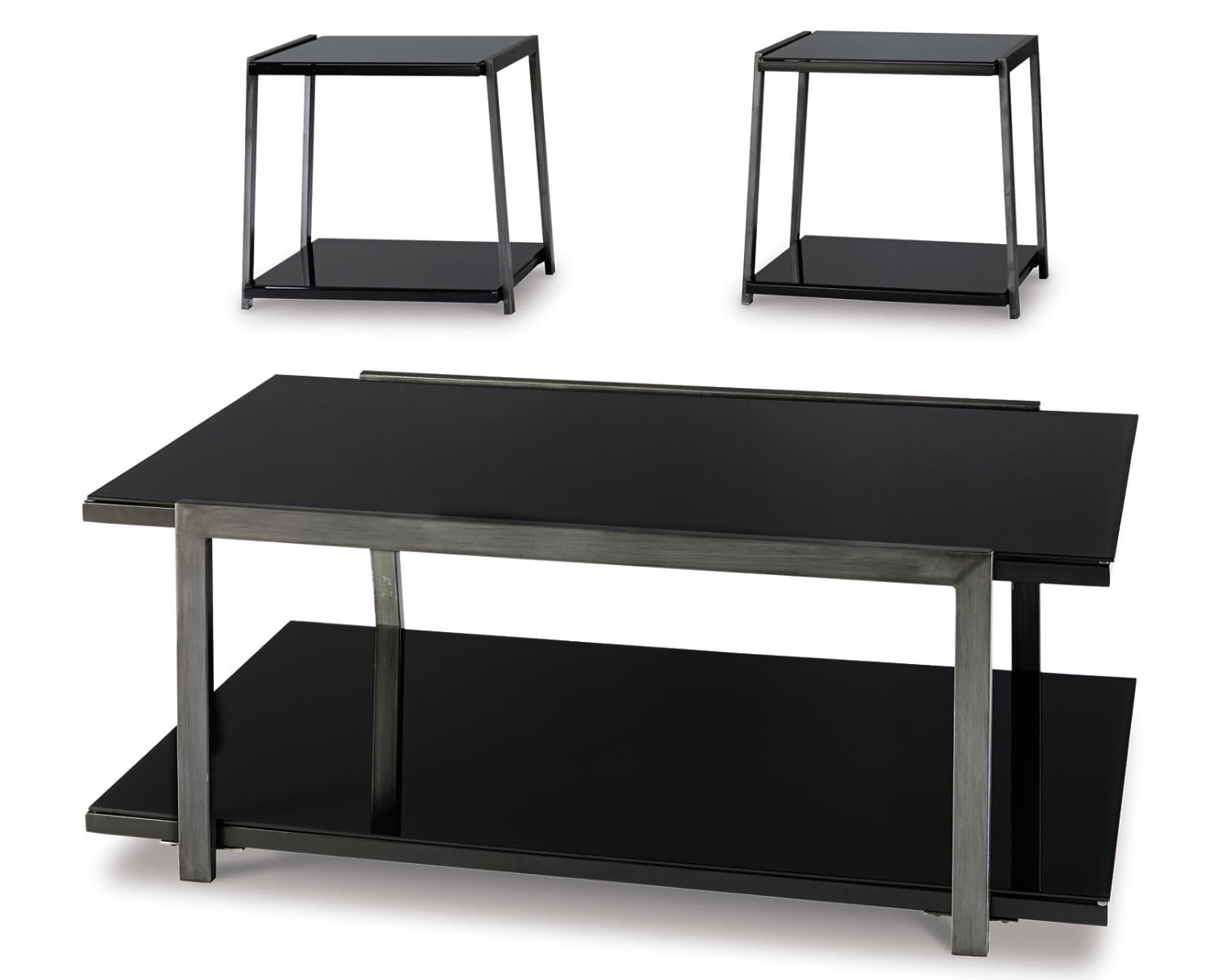 Rollynx Black Glass and Metal 3-Piece Coffee Table Set