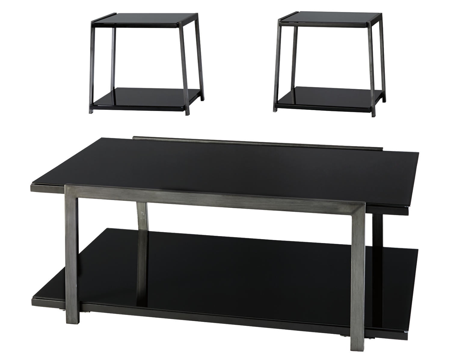 Rollynx Black Glass and Metal 3-Piece Coffee Table Set