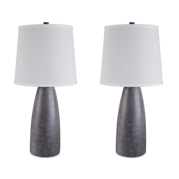 Signature Design by Ashley Shavontae Table Lamp Set (2), Gray, Contemporary Resin Lamps with Modified Drum Shades and 3-Way Switch