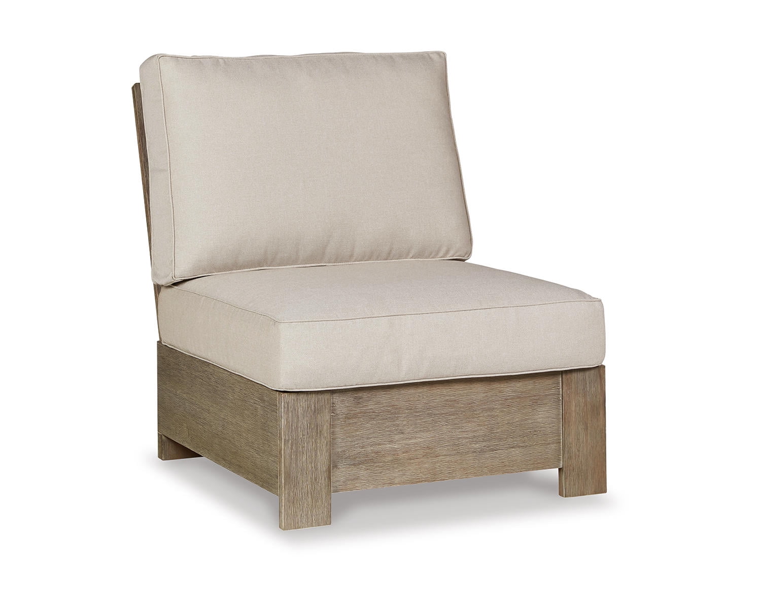 Eucalyptus Wood Transitional Outdoor Armless Chair with Neutral Cushions