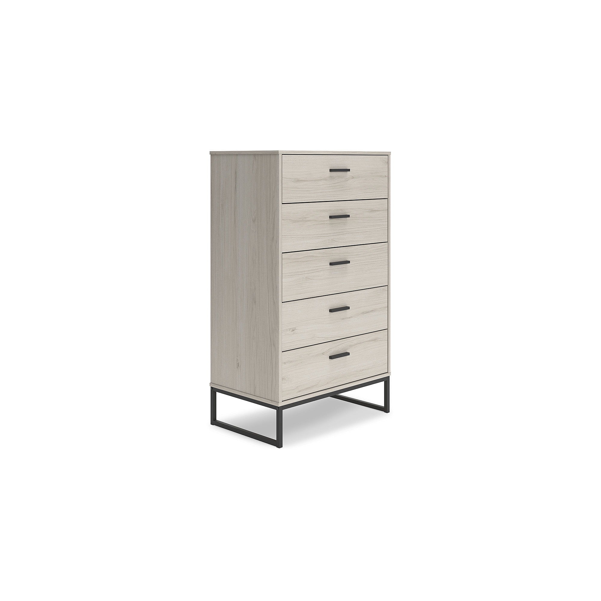 Socalle Mid-Century 5-Drawer Chest in Light Wood and Black