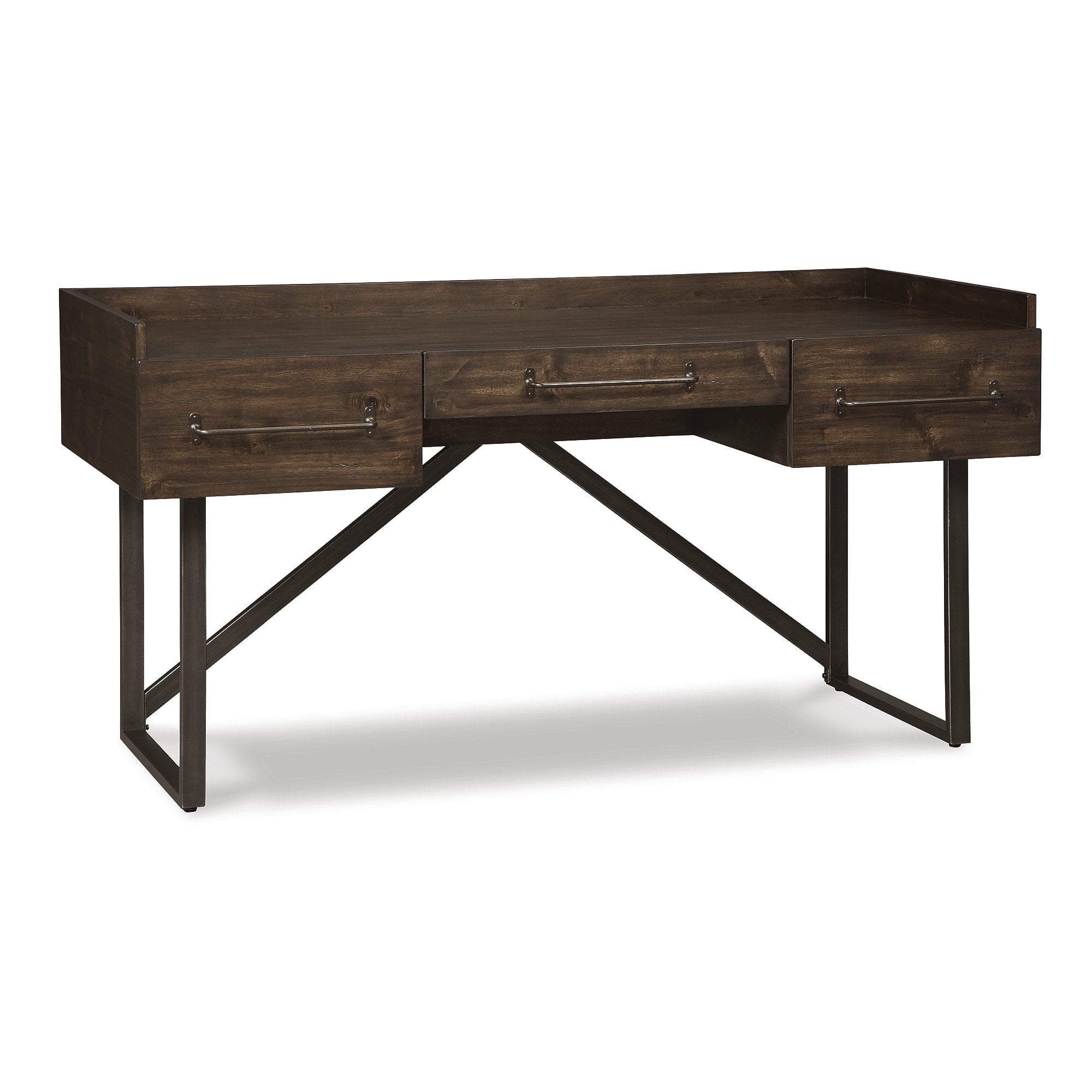 Industrial Brown Acacia Wood Home Office Desk with Drawers