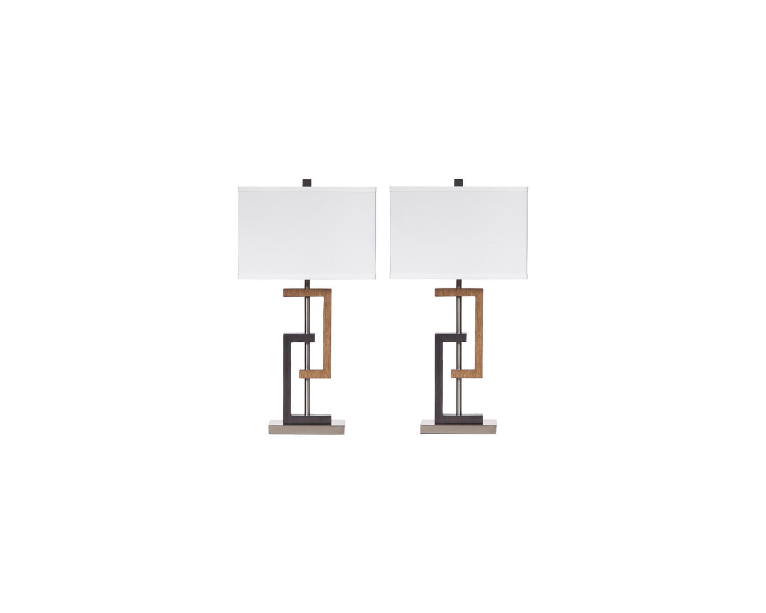 Modern Geometric Brown and Silver Table Lamp Set with 3-Way Switch