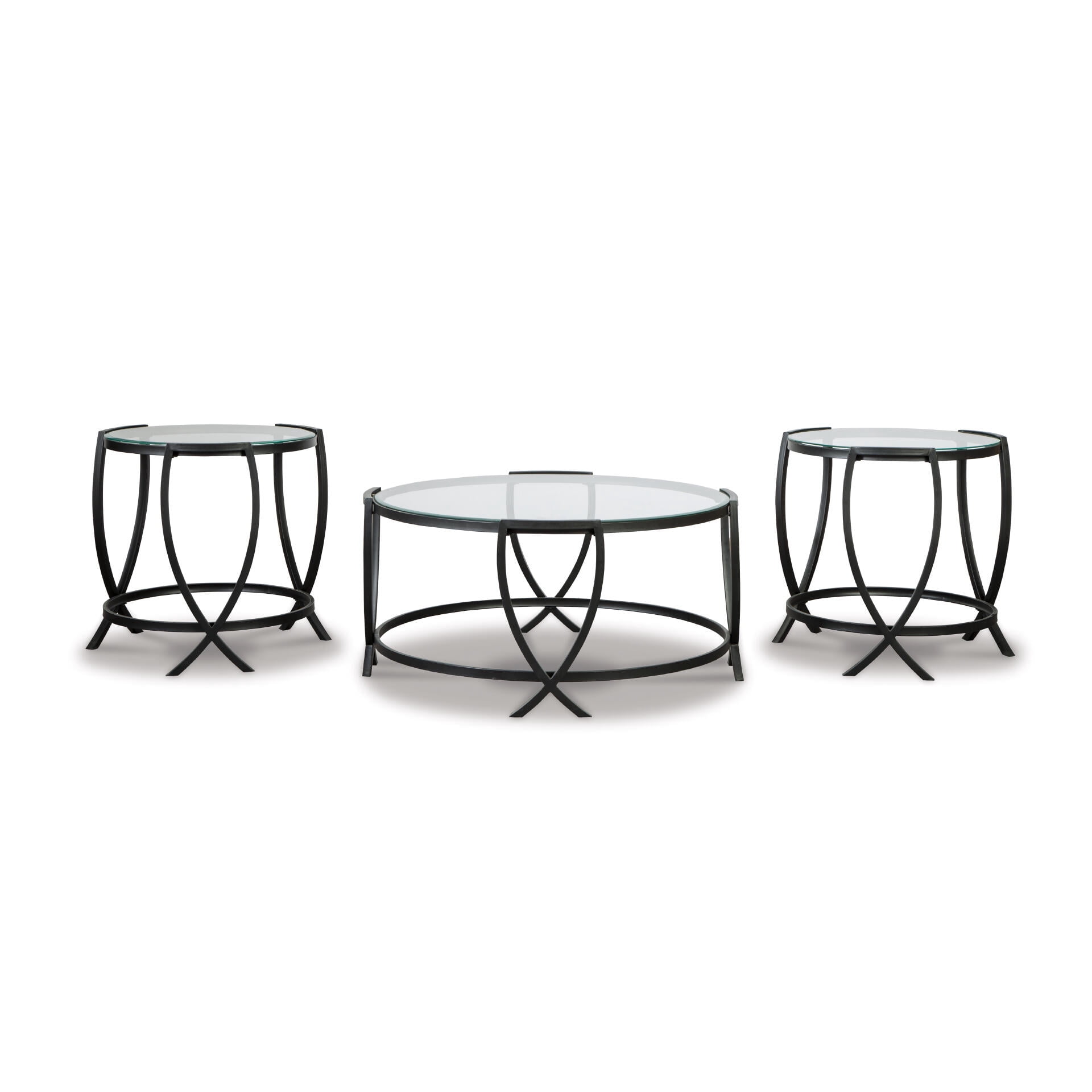Signature Design by Ashley Tarrin 3-Piece Occasional Table Set, Black, Modern Coffee Table and 2 End Tables with Glass Tops