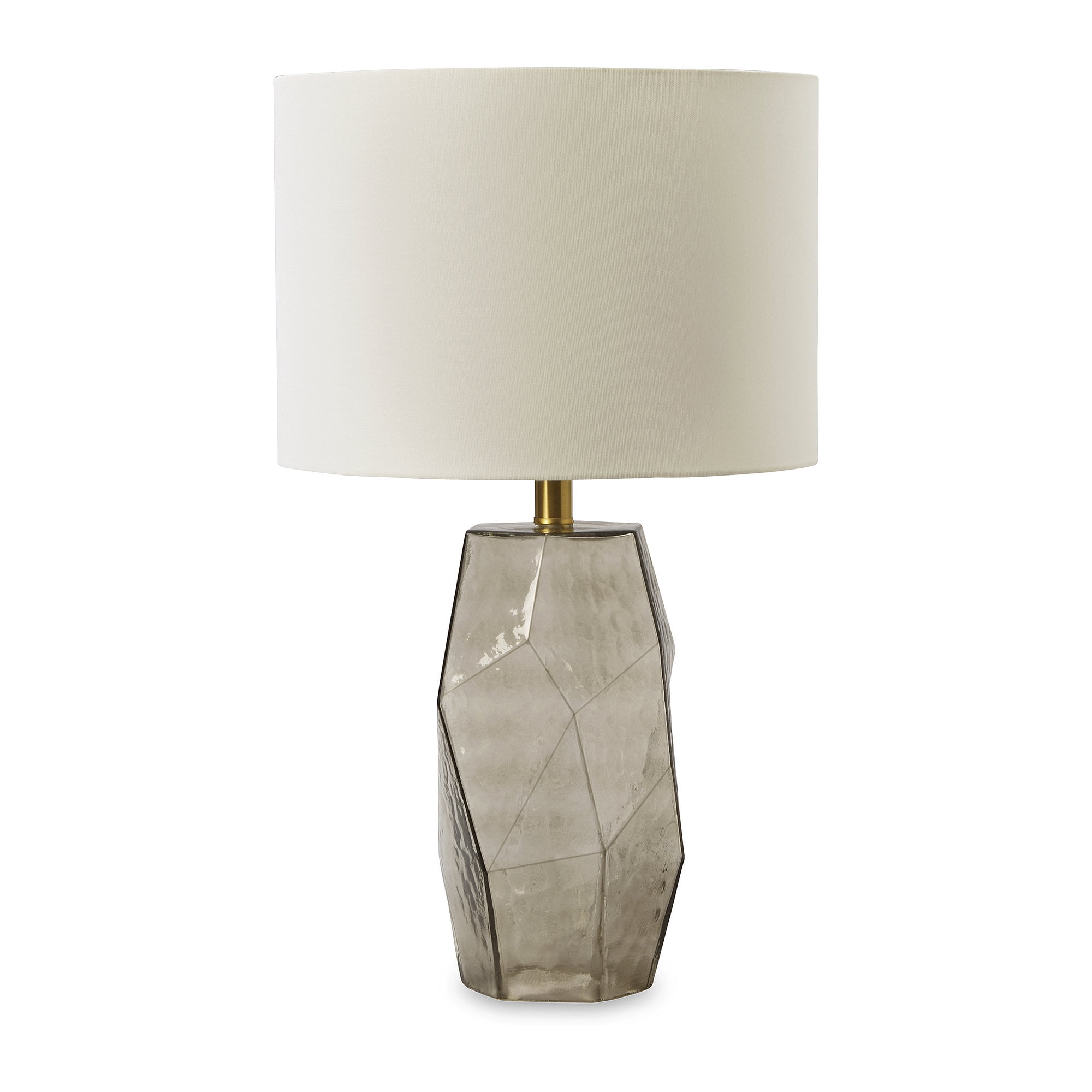Gray and Gold Geometric Glass Table Lamp with Drum Shade