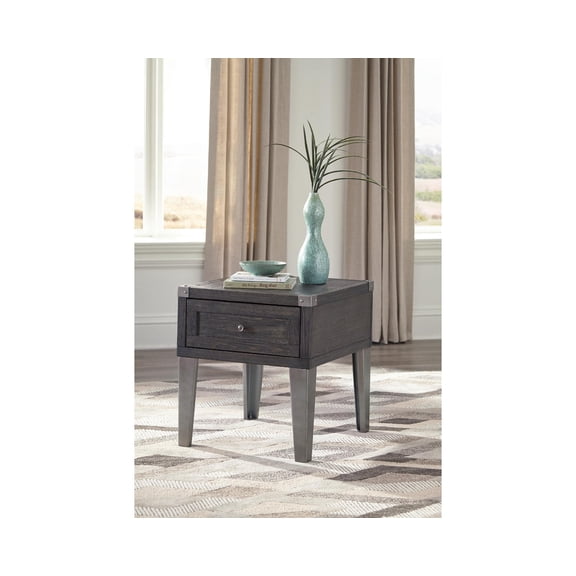 Signature Design by Ashley Contemporary Todoe End Table with USB Ports & Outlets Dark Gray