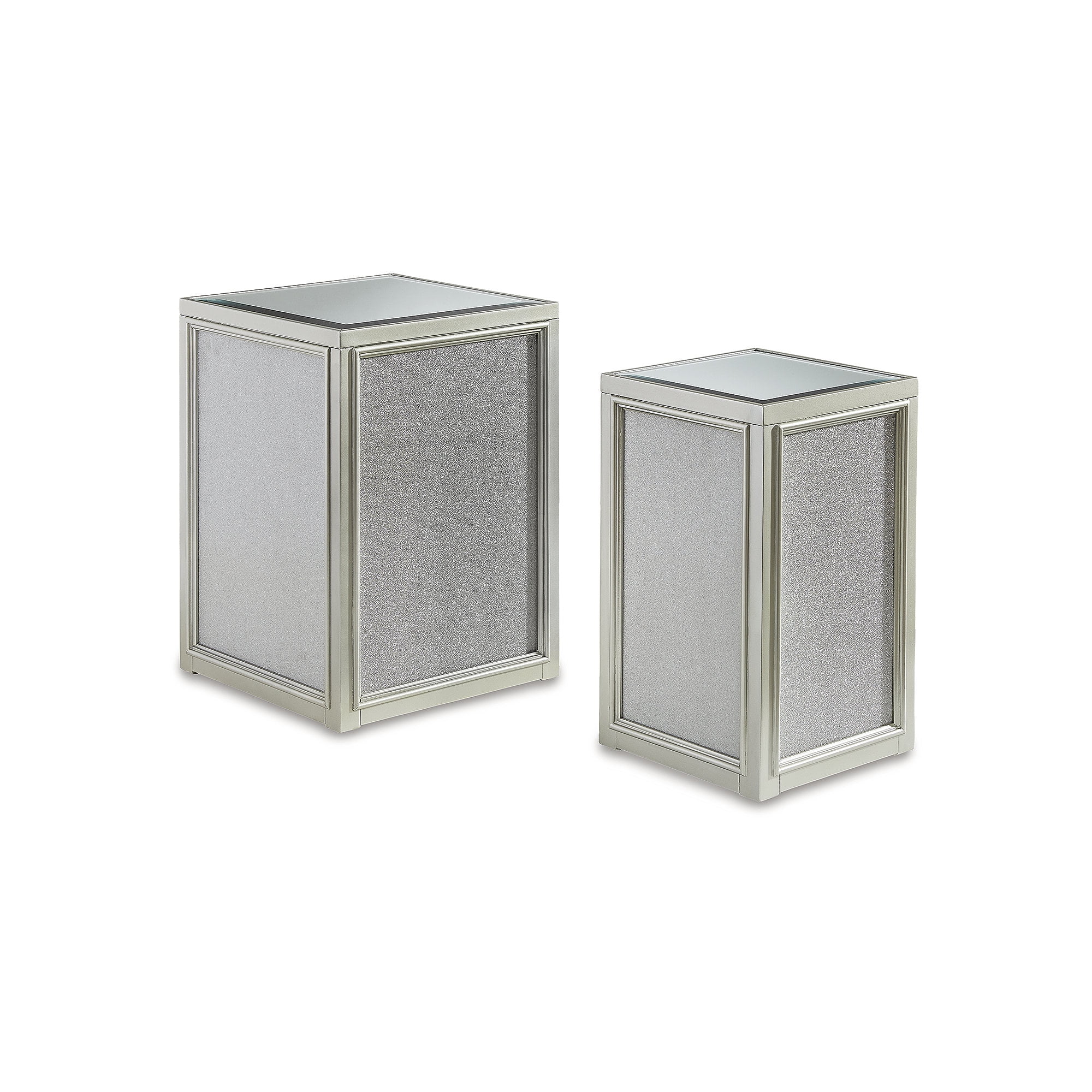 Hollywood Glamour Silver Square Mirrored Nesting End Tables