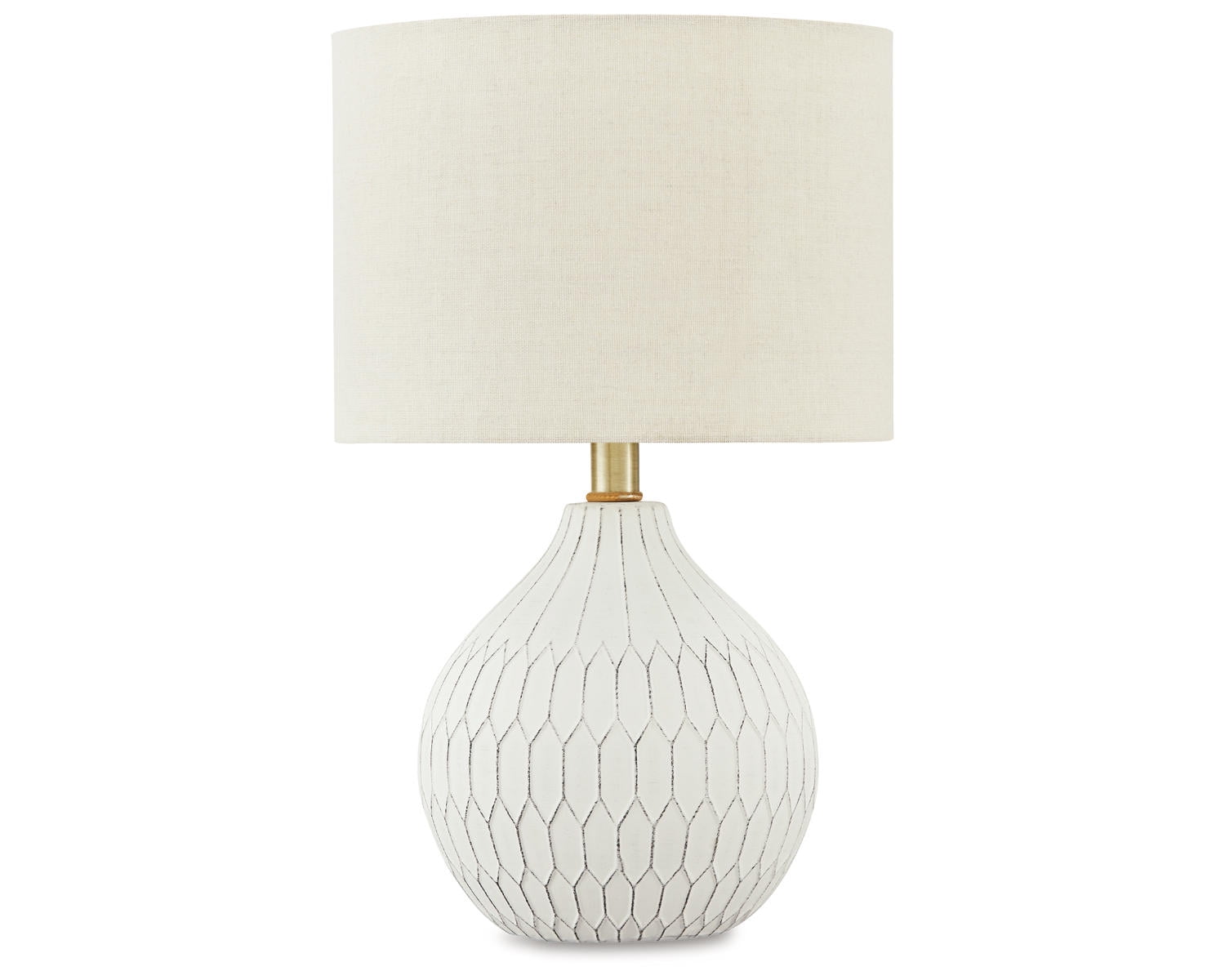 White Ceramic Retro-Inspired Table Lamp with Beige Shade