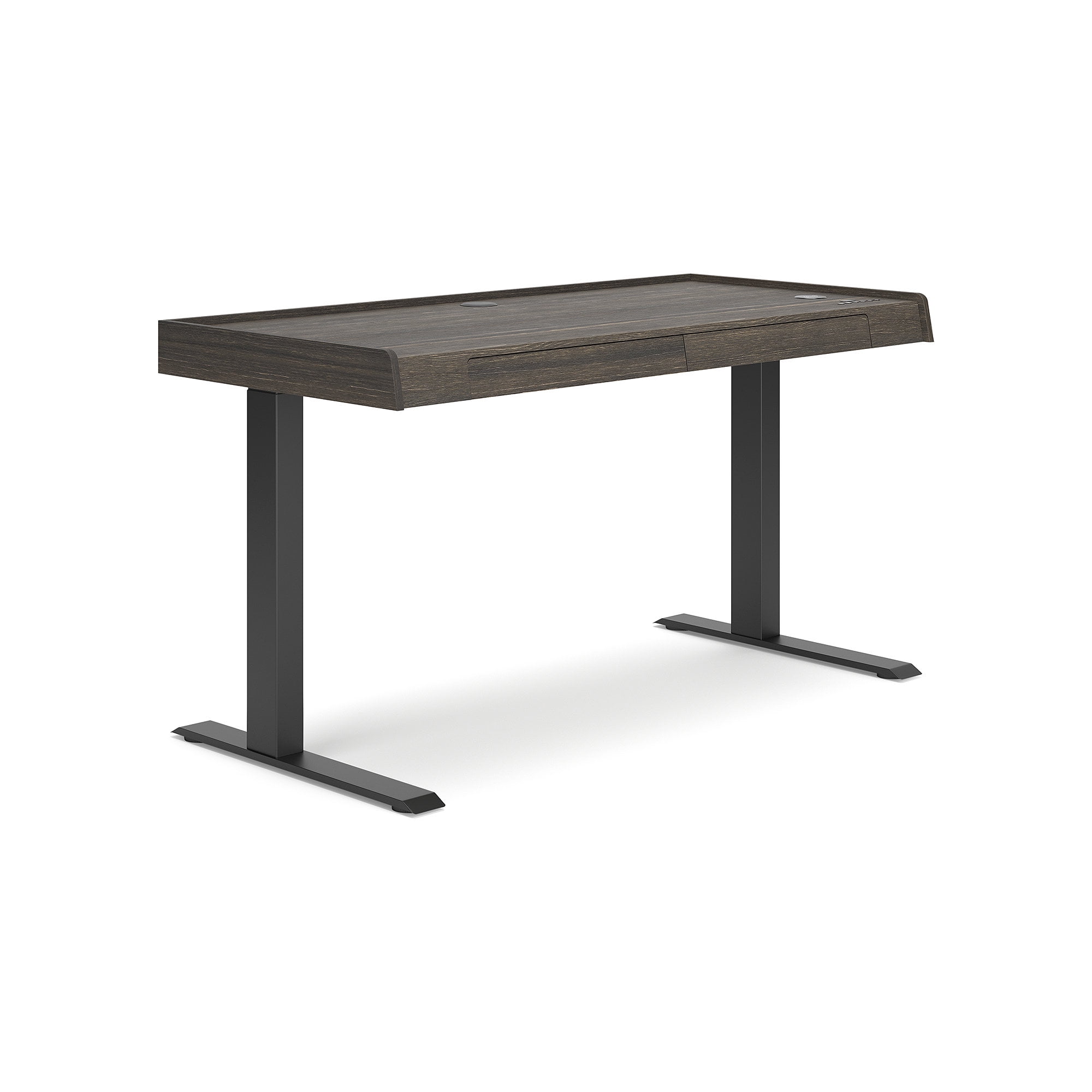 Dark Brown Adjustable Height Desk with USB Ports and Drawers
