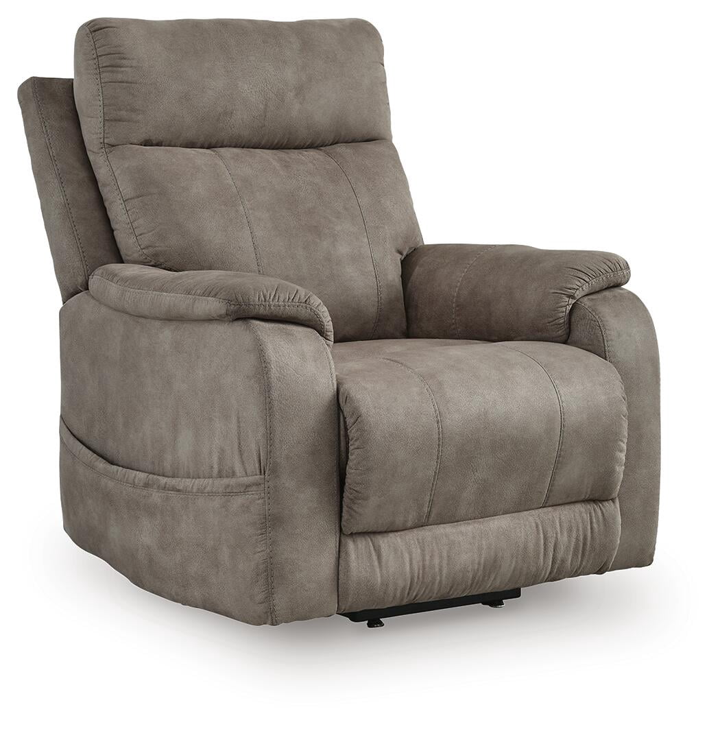 Signature Design by Ashley Crestmeade Power Lift Recliner Chair with Heat, Massage, USB Charging - Fossil Gray Faux Leather Electric Lift Chair