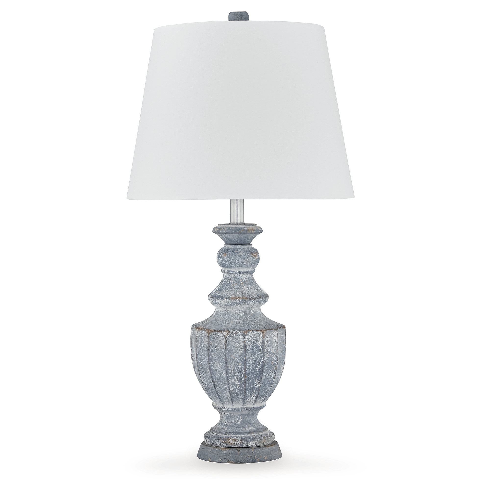 Antiqued Blue Terra Cotta Table Lamp with Fabric Shade