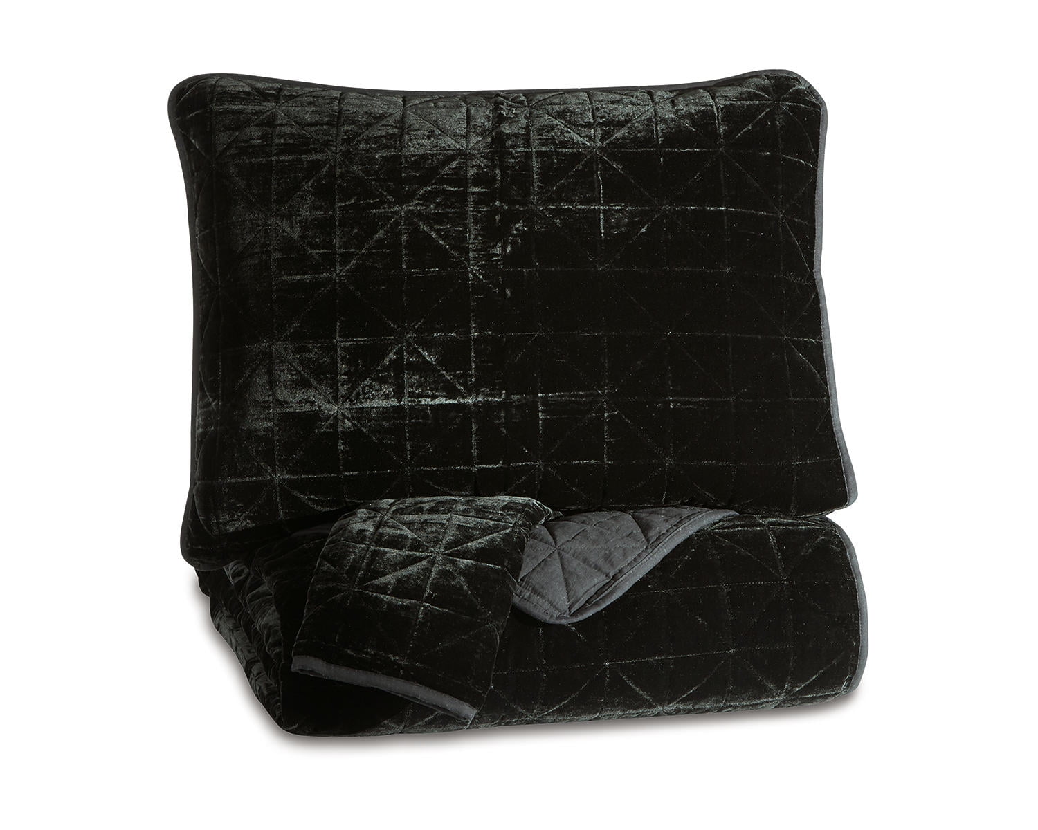 King Black Velvet Quilt Set with Diamond Stitching
