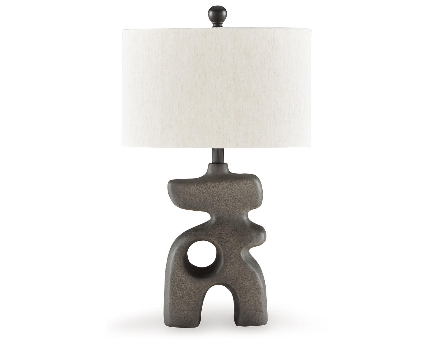 Distressed Black Sculptural Table Lamp with Oval Shade