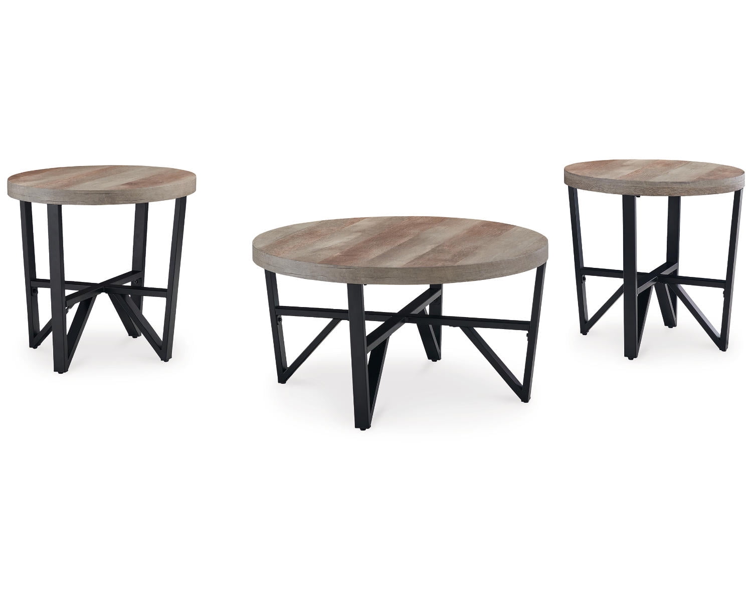 Deanlee Round Black and Brown Metal Frame Table Set