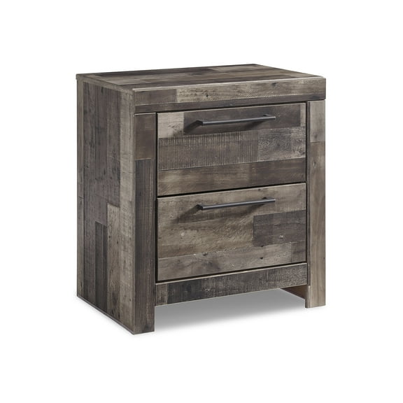 Signature Design by Ashley Derekson Two Drawer Nightstand – Multi-Gray, Rustic Pine Grain, USB Charging, Modern Urban Style