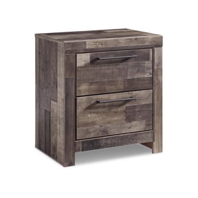 Signature Design by Ashley Derekson Two Drawer Nightstand Multi-Gray, Rustic Pine Grain, USB Charging, Modern Urban Style