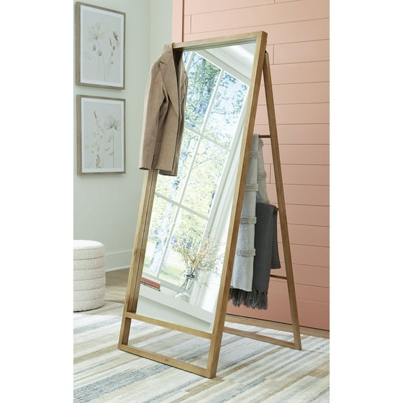 Signature Design by Ashley Devford Freestanding Floor Mirror with Wood Frame, Brown