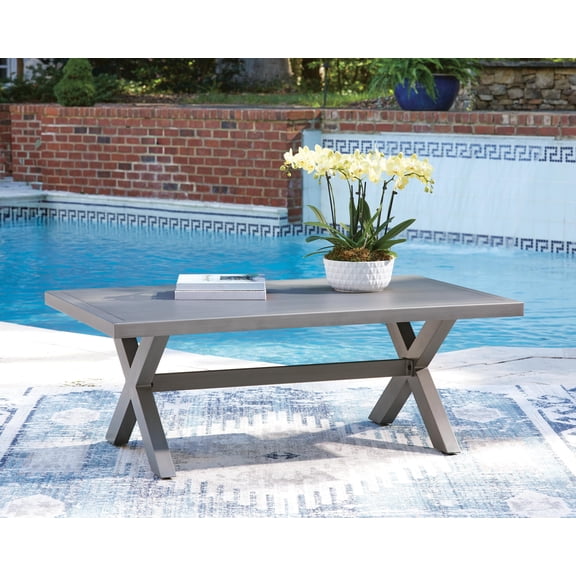 Signature Design by Ashley Dillon Beach Outdoor Rectangular Coffee Table, Gray, Aluminum Patio Cocktail Table