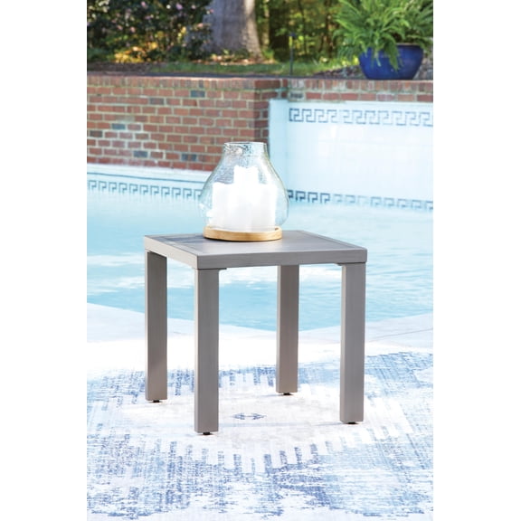 Signature Design by Ashley Dillon Beach Outdoor Square End Table, All-Weather Aluminum, Gray
