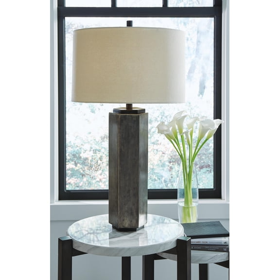 Signature Design by Ashley Dirkton Modern Hexagonal Metal Table Lamp - Antique Pewter