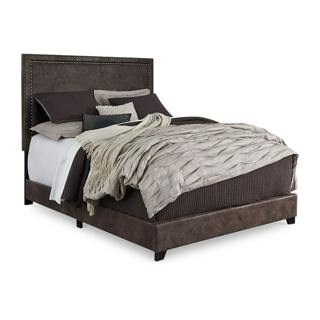 Signature Design by Ashley Dolante Contemporary Faux Leather Upholstered Platform Bed, Queen, Brown