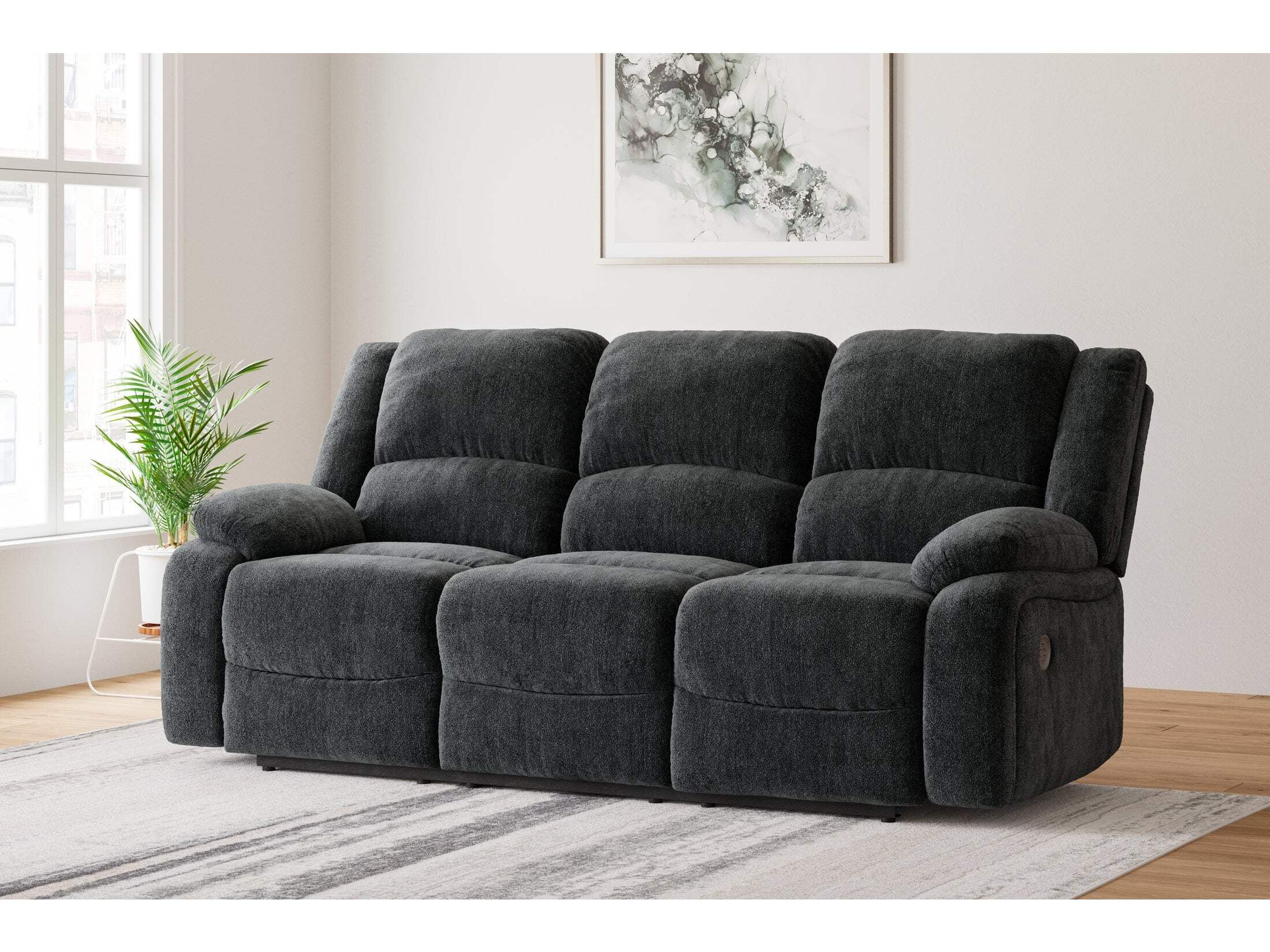 Slate Gray Fabric Power Reclining Sofa with USB Ports