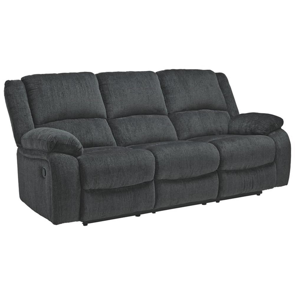 Slate Gray Fabric Manual Reclining Sofa with Thick Cushions