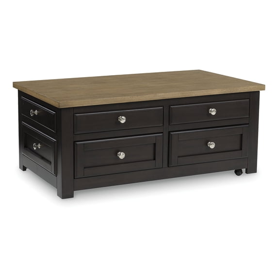 Signature Design by Ashley Drazmine Two-Tone Lift Top Coffee Table with Storage Drawers & Casters, Brown