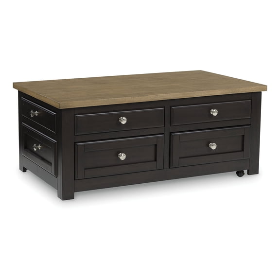 Signature Design by Ashley Drazmine Two-Tone Lift Top Coffee Table with Storage Drawers & Casters, Brown