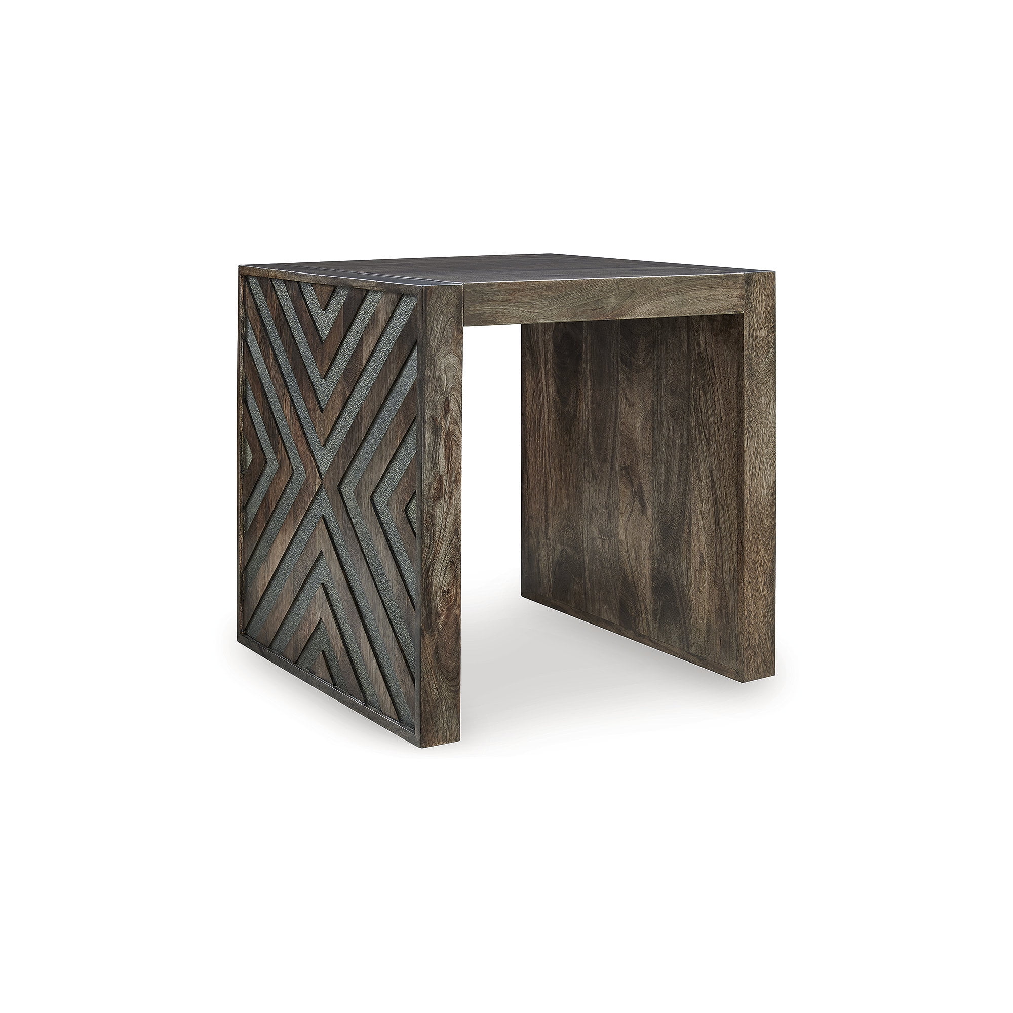 Brown Wood Square End Table with Diamond Design