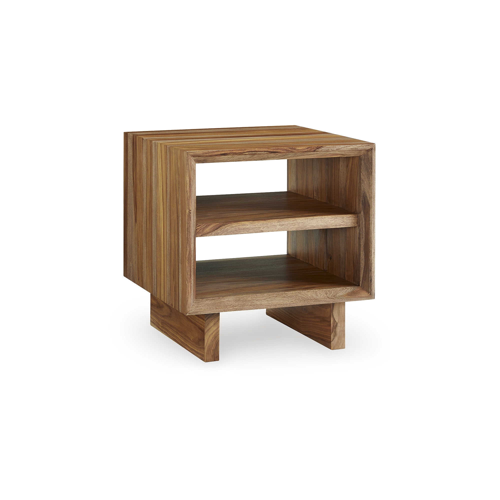 Sheesham Wood Square End Table with Open Shelves, Brown