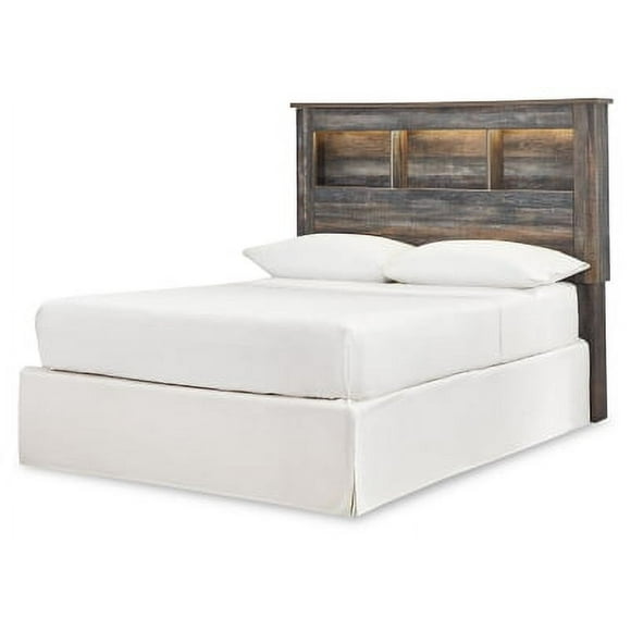 Signature Design by Ashley Drystan Rustic Bookcase Lighted Headboard ONLY, Full, Weathered Brown