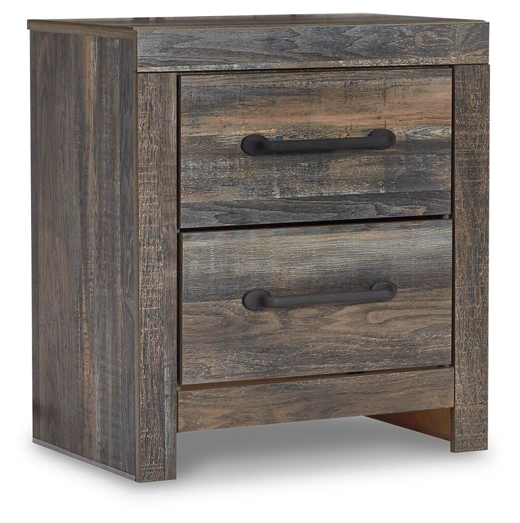 Signature Design by Ashley Drystan Rustic Industrial 2 Drawer Nightstand with 2 Slim-Profile USB Charging Stations, Weatherworn Brown