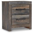 thumbnail image 1 of Signature Design by Ashley Drystan Rustic Industrial 2 Drawer Nightstand with 2 Slim-Profile USB Charging Stations, Weatherworn Brown, 1 of 7