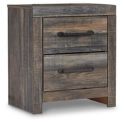 Signature Design by Ashley Drystan Rustic Industrial 2 Drawer Nightstand with 2 Slim-Profile USB Charging Stations, Weatherworn Brown