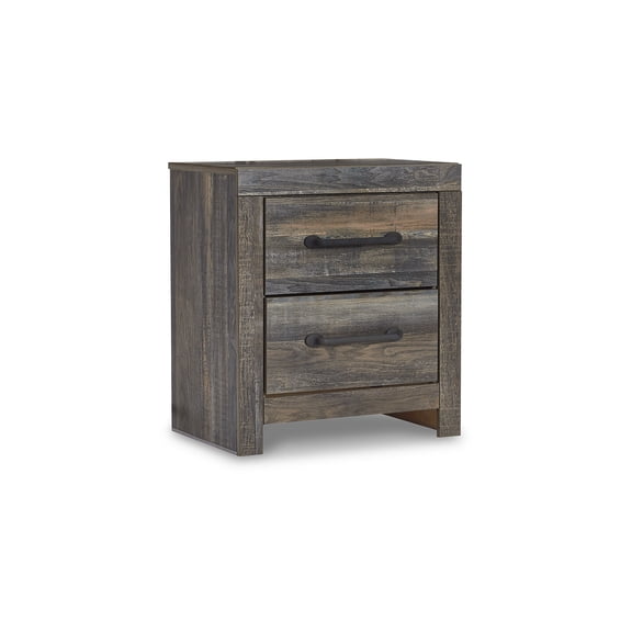 Signature Design by Ashley Drystan Rustic Industrial 2 Drawer Nightstand with 2 Slim-Profile USB Charging Stations, Weatherworn Brown