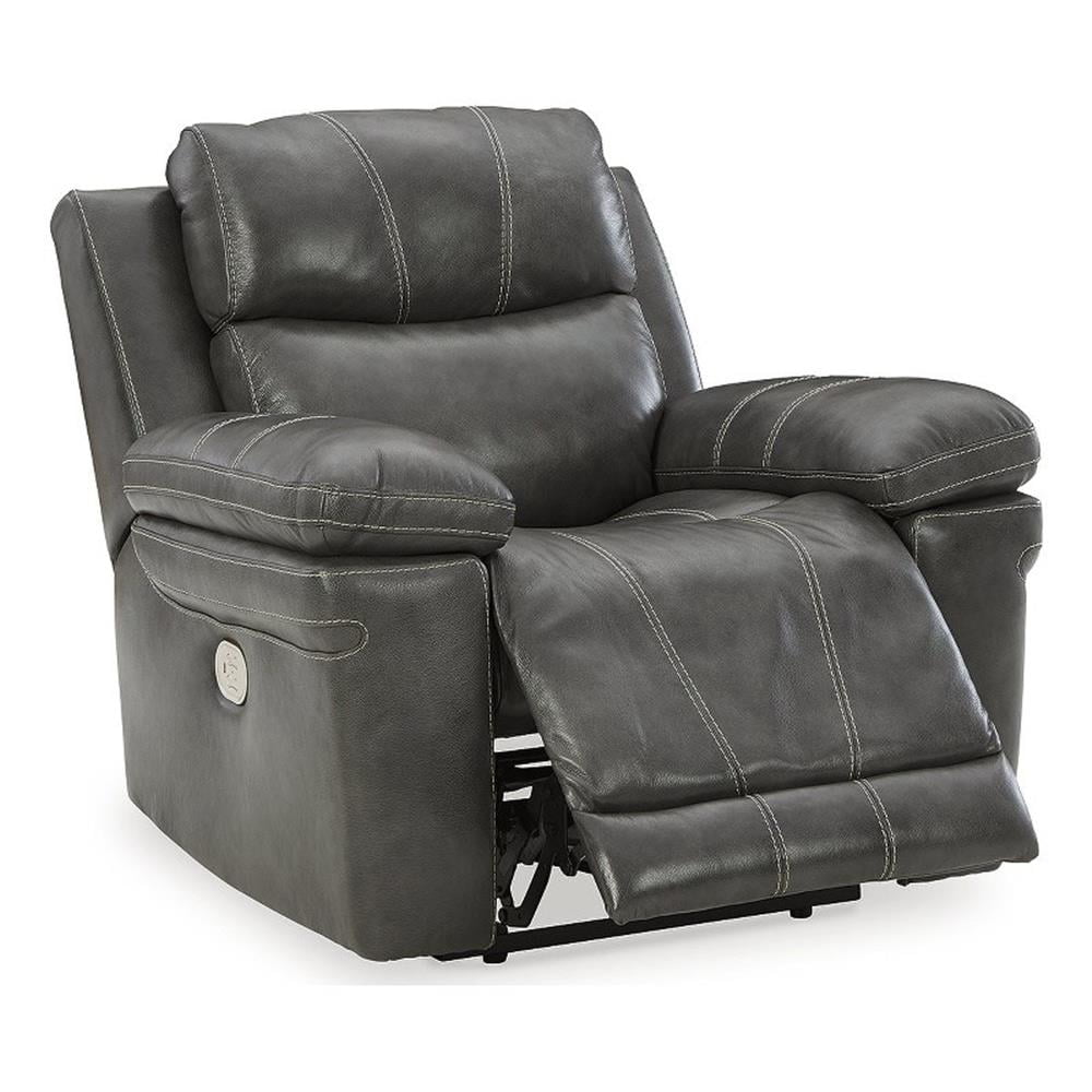 Charcoal Leather 40" Contemporary Power Recliner with Adjustable Headrest